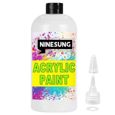 Imagem de ninesung Tinta acrílica branca - Tamanho volumoso - 481.9 g/500 ml Tintas acrílicas Pintura profissional para tela Tecido Rock Easter Egg Wood Ceramic Glass Art Craft Painting (branco, 17 Fl Oz)