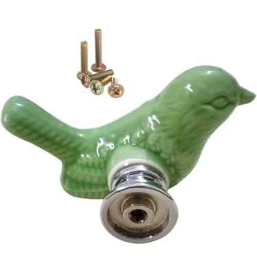 Imagem de Wannianmu Puxadores de porta de armário com design de pássaro fofo verde, puxadores de gaveta de cerâmica com parafusos de montagem, puxador de armário vintage