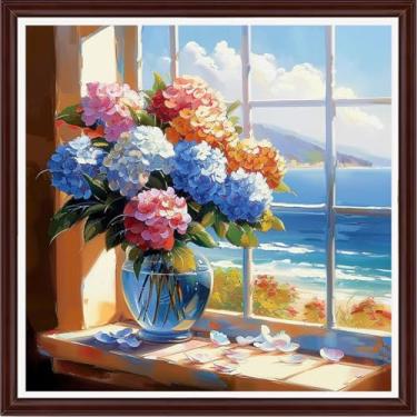 Imagem de Dooxvey Kits de ponto de cruz contados para adultos 11CT estampados com estampa de ponto cruz, kit de bordado com costura cruzada, kits de bordado estampado ou contado, vaso de flores lateral para