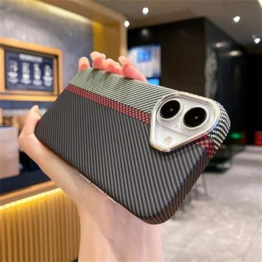 Imagem de Capa magnética com padrão de fibra de carbono para iPhone 16, 15, 14 Plus, 13, 12 Pro Max, 11, com carregamento sem fio, capa rígida de PC, PS preta, para iPhone 15 Pro Max
