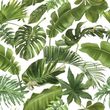 Imagem de MAGAFA Papel de parede de folhas tropicais autoadesivo removível papel de parede amigável para locatário papel de contato de palma verde para quarto e banheiro forro de prateleira 17,71 x 236,5 cm