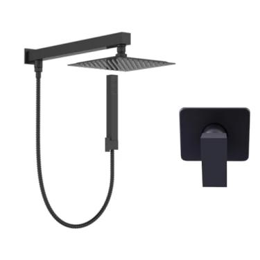 Imagem de kit ducha desviador 30x30 preto fosco com acabamento registro monocomando moderno black...