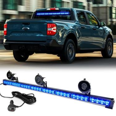 Imagem de FOXCID Barra de luz estroboscópica de emergência de 35,5 polegadas, 32 LEDs em 13 padrões de flash, conselhador de trânsito, advertência, perigo, para-brisa, luzes de segurança com isqueiro de charuto para veículos, caminhões