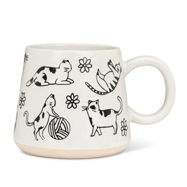 Imagem de Abbott Collection Caneca grande com desenhos de gatos - xícara de café de grés, marfim/preto, 10 cm A (482 g)