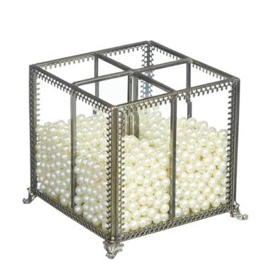 Imagem de PuTwo Organizador de maquiagem vintage com 4 seções de pincéis de maquiagem com pérolas brancas gratuitas