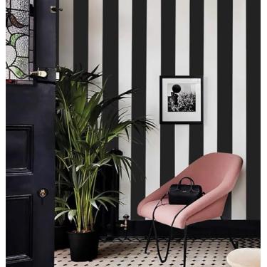 Imagem de Cohoo Home Papel de parede preto e branco descasque e cole papel de contato listrado para armários papel de contato preto e branco moderno papel de parede removível autoadesivo quarto banheiro
