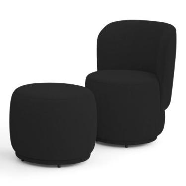 Imagem de Poltrona Decorativa com Puff Orgânico Molly Veludo Preto - Desk Design