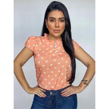 Imagem de Blusa Social Feminina em Crepe Estampada - Maria Li Modas, Coral, GG