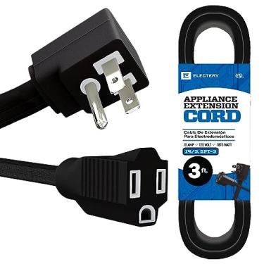 Imagem de ELECTERY Cabo de extensão para aparelhos resistentes, plugue plano aterrado de 14 AWG - 3 pinos, fio de alimentação preto para ar condicionado interno e todos os principais aparelhos, 15 Amps, 1875W