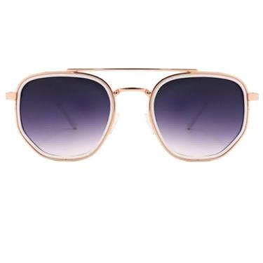 Imagem de Óculos de Sol Hexagonal Modelo Chicago Proteção UV400 em Acetato Italiano Estilo Moderno Unissex Masculino Feminino - Cacife Brand (Branco Degrade)