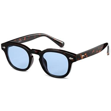 Imagem de Gtand Óculos de sol unissex vintage retrô estilo redondo colorido para homens mulheres moda círculo óculos de sol 46 mm, Armação de tartaruga C15/lente matizada azul, 46mm
