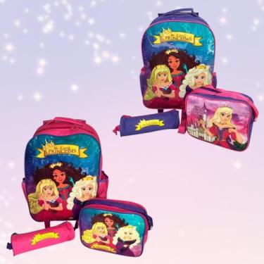 Imagem de Kit Mochila Infantil Escolar com 3 peças Princesas Escola Passeio Orga