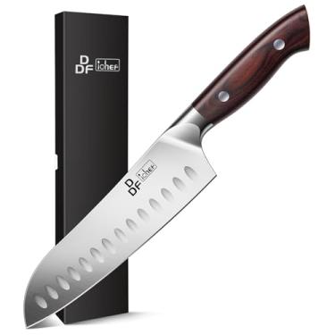 Imagem de DDF iohEF Faca de cozinha de 18 cm, faca Professinal Santoku, faca de cozinha japonesa de aço inoxidável ultra afiada com cabo ergonômico para cortar legumes e cozinhar
