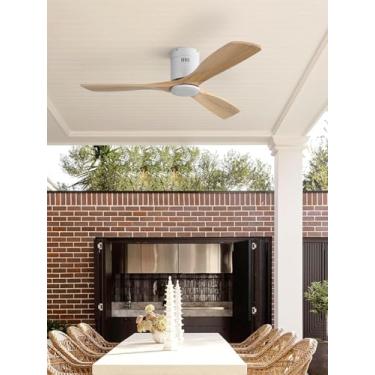 Imagem de Sofucor Ventilador de teto sem luzes, ventilador de teto de madeira de 52 polegadas de baixo perfil embutido com controle remoto para casa de fazenda interna, quarto, sala de estar, pátio, varanda