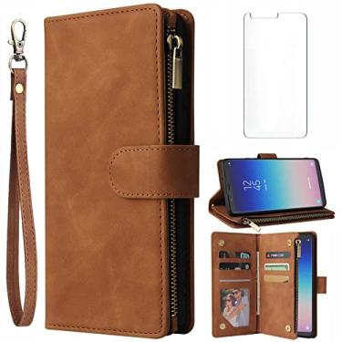 Imagem de Asuwish Capa carteira compatível com Samsung Galaxy A8 Star e protetor de tela de vidro temperado capa flip de couro suporte suporte acessórios celulares capas de telefone para mulheres 8 8A marrom
