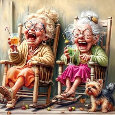 Imagem de 500 Piece Jigsaw Puzzle for Adults Seniors Joyful Moments Heartwarming Porch Scene Laughing Friends, Yorkshire Terrier Rocking Chairs Relaxing Puzzle for Women, Best Friends & Families (23x15 Inches)