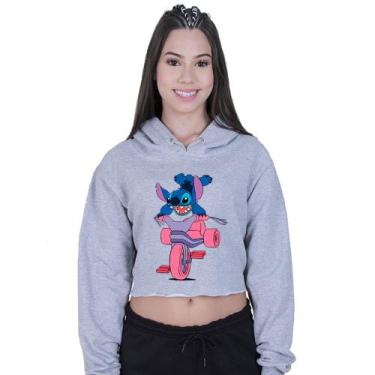 Imagem de Cropped Moletom Feminino Lilo Stitch Motoca - Lafre, Cinza, M