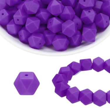 Imagem de HARFINGTON 96 contas de silicone 14 mm contas focais hexagonais de borracha a granel para canetas, chaveiro, pulseira, colar, artesanato, faça você mesmo, roxo uva