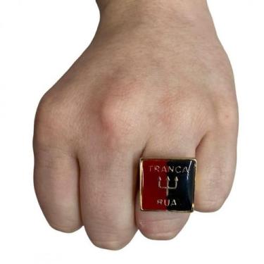 Imagem de Anel Ajustável Tranca Rua 2,1Cm Vm Preto E Dourado Metal - Bialluz Pre