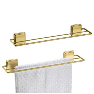 Imagem de Kit 2 Suporte Porta Toalha Toalheiro Duplo 45cm Banheiro Adesivo Dupla