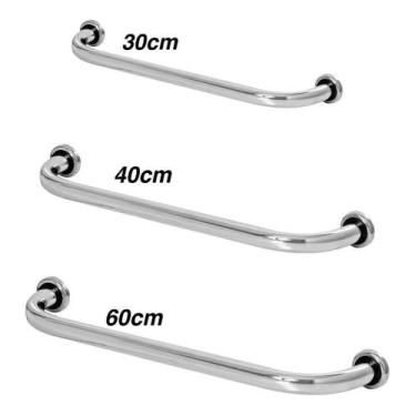 Imagem de Kit 3 Barras De Apoio Para Banheiro Idoso 30cm - 40cm - 60cm - MetalCr