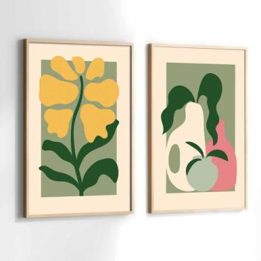 Imagem de Conjunto Quadros Decorativos com Moldura Cozinha Floral Frutas Kit 2 Q