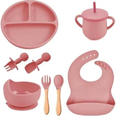 Imagem de Kit Introdução Alimentar Bebe 8 Peças Silicone, Livre de BPA, Atóxico, Seguro (Bordô)