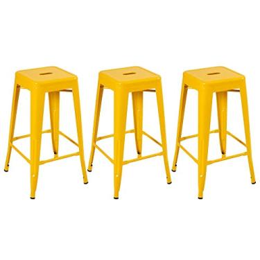 Imagem de Loft7, Kit 3 Banquetas Iron Tolix Design Industrial em Aço Carbono 76 cm Alta sem Encosto Vintage Elegante e Versátil Cozinha Bar Sala de Jantar Varanda Gourmet, Amarelo