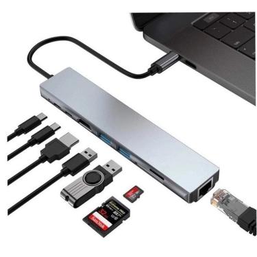 Imagem de Hub Dock Station Usb Type-C  10Gbps 8X1 Hdmi 4k Lan Usb 3.0 Leitor SD