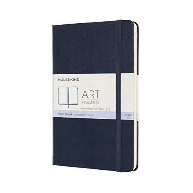 Imagem de Moleskine Caderno de desenho artístico, capa dura, médio (11,4 cm x 17,7 cm), plano/branco, azul safira, 88 páginas