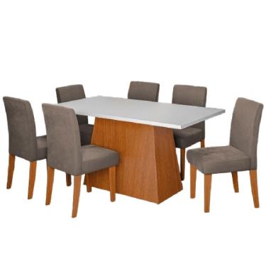 Imagem de Conjunto Sala De Jantar Mesa 1,60m Trento 6 Cadeiras Trieste Dobuê Madeirado/mascavo