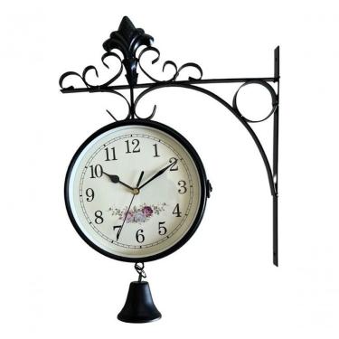 Imagem de Relógio Estação Dupla Face Retrô Decoração Floral Preto