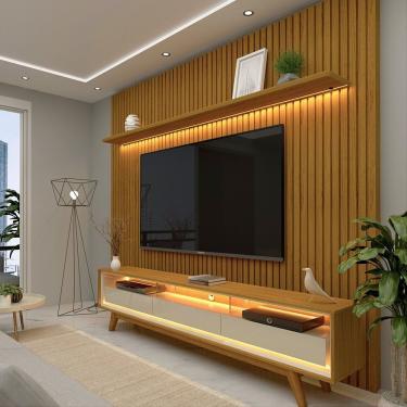 Imagem de Rack Com Painel Ripado Para Tv Até 75 Polegadas Led 3 Gavetas Com Pés 230 cm Nobre Gelius Naturale