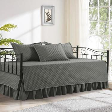 Imagem de Conjunto de capa de sofá-cama HOMBYS Diamond Stitching cinza escuro, 5