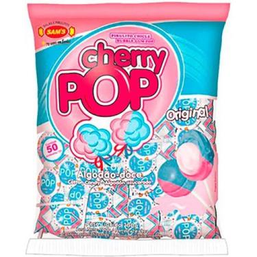 Imagem de Pirulito Cherry Pop Rosa e Azul Recheio Chiclete Sams - 50 Un - no-bra