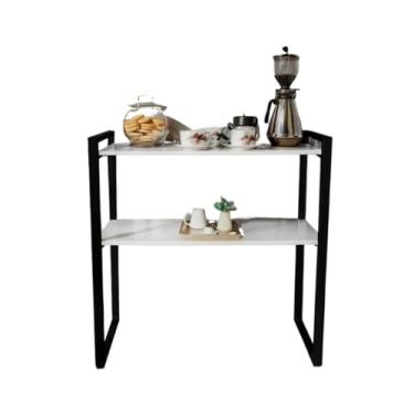 Imagem de Aparador Buffet Cantinho do Café Mesa Industrial de Decoração 2 Prateleiras MDF Aço Porta Retrato Sala Copa Recepção(BRANCO C/PRETO)