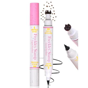 Imagem de Erinde Caneta de carimbo de sardas à prova d'água, sardas falsas de ponta dupla e delineador líquido preto, longa duração, secagem rápida, sardas, carimbo de sardas, caneta para maquiagem natural