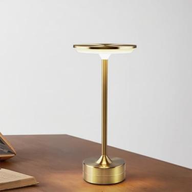 Imagem de HGomx Candeeiro de mesa sem fio, lâmpada de cabeceira recarregável portátil, luminária de mesa regulável ao toque para casa, quarto, hotel, restaurante, bar, ao ar livre (1 peça, ouro)