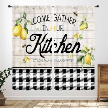 Imagem de Cortinas de cozinha de limão, vintage, verão, frutas tropicais, bolso para varão, tratamento de janela blackout para café, sala de estar, quarto, 106 x 113 cm