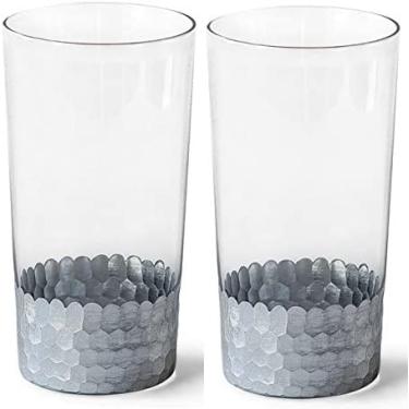 Imagem de Hosley Conjunto de 2 vasos de vidro floral Argea 15 cm prata de altura ideal também como lanterna de artefato de LED para arranjos florais, casamentos, LED, votiva, jardim, festa, decoração de casa