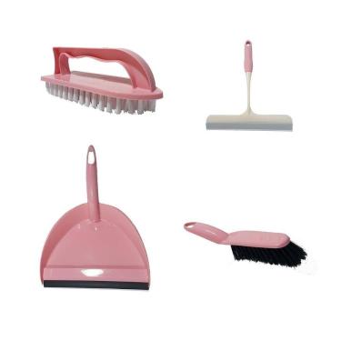 Imagem de Kit limpeza 4pçs pá escova rodo vassoura portátil coloridos