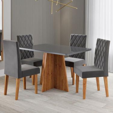 Imagem de Mesa de Jantar 4 Lugares Antonella com Vidro Marrom/Grafite/Veludo Cinza - Viero Móveis