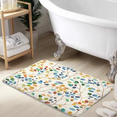 Imagem de Emwnodti Tapete de banho com folhas florais boêmias, aquarela, flor, planta, banheiro, tapete absorvente, secagem rápida, macio, tapete de banho para banheiro, cozinha, 43 x 73 cm