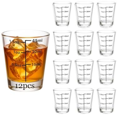 Imagem de Ruckae Conjunto de 12 copos transparentes de 42,5 g - Marcado com precisão para derramamento preciso de álcool - Design redondo para uísque, vodca, rum - ideal para bares, restaurantes e uso doméstico