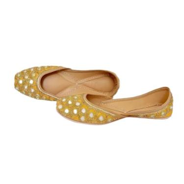 Imagem de Sapatilha feminina tradicional indiana feita à mão Juttis, dourada, espelhada, trabalhada, sapatilha de balé, Preto e dourado, 38