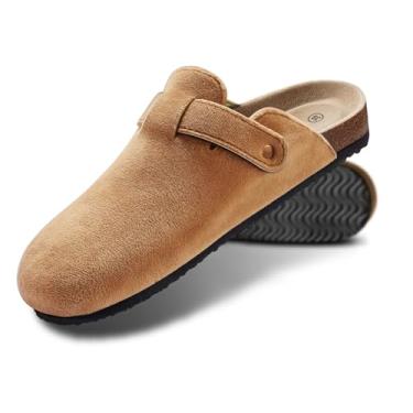 Imagem de KEMISANT Tamancos Masculinos - Sandálias Confortáveis De Camurça, Mules, Chinelos, Sapatos Enfermeira, Batata, Unissex, Palmilha Cortiça Acolchoada (Marrom Claro 14 Mulheres/12 Homens)