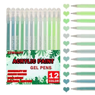 Imagem de ZZWUAPT Canetas de gel de tinta arilica verde, caneta de gel acrílico 3D de 12 cores, canetas pastel para papel preto, madeira, tela, pedra, pintura rupestre, vidro, superfícies de cerâmica