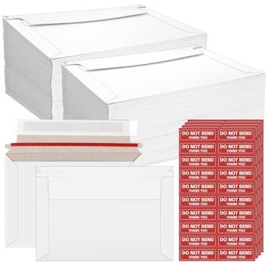 Imagem de Cmkura Pacote com 80 envelopes rígidos de 16,5 x 11,4 cm, envelopes fotográficos autoselados, envelopes de papelão planos de proteção, envelopes brancos de envio para fotos, documentos, convite