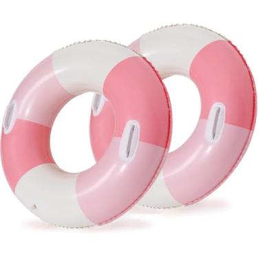 Imagem de Tubos de piscina - 2 peças boias infláveis de piscina para adultos, boias infláveis para piscina, jangada, festa, verão, praia, espreguiçadeira, artigos de festa (rosa com alça, 76 cm)