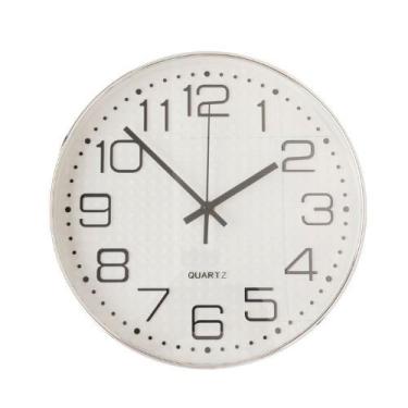 Imagem de Relógio de Parede Redondo Prateado Branco Cromado 30x30cm Quartz Silen